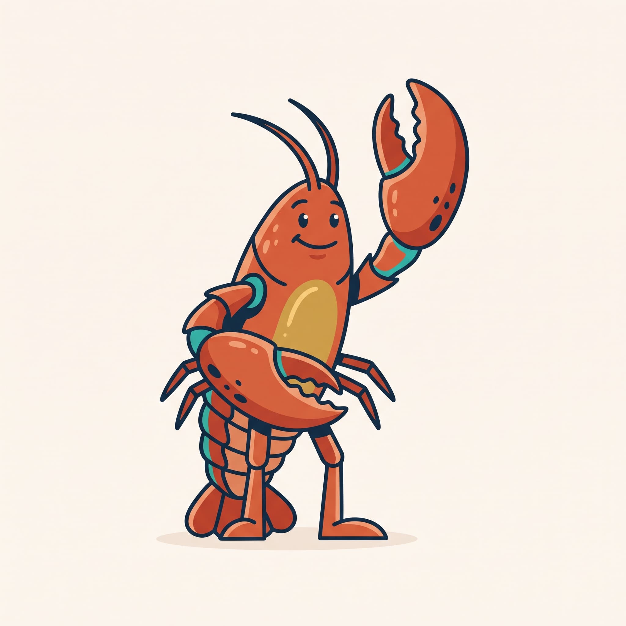 A friendly cartoon lobster raising one open claw